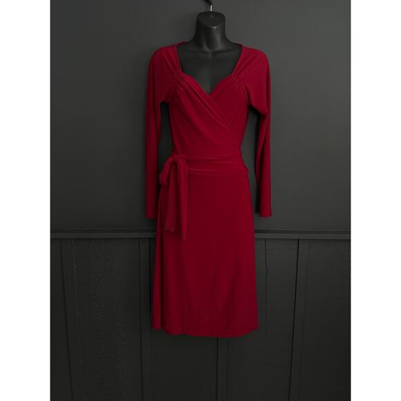 Norma Kamali Sweetheart Wrap Jersey Dress Long Sleeve in Deep Red Size Large - Picture 3 of 10